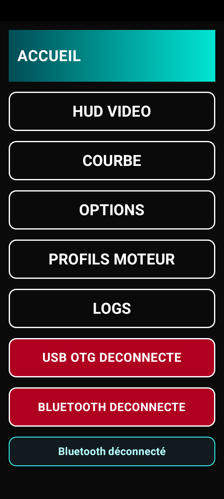 Page d'accueil de l'application Android PAROTSPEED
