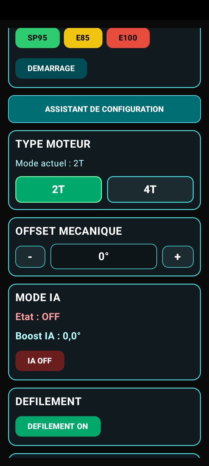Choix 2 temps 4 temps et offset mécanique dans PAROTSPEED