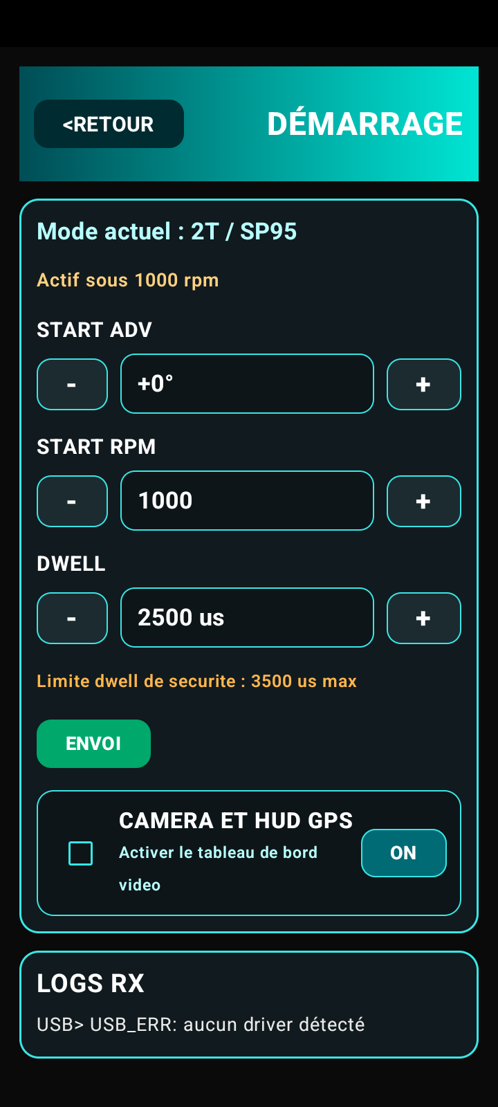 Réglages de démarrage de l'application PAROTSPEED