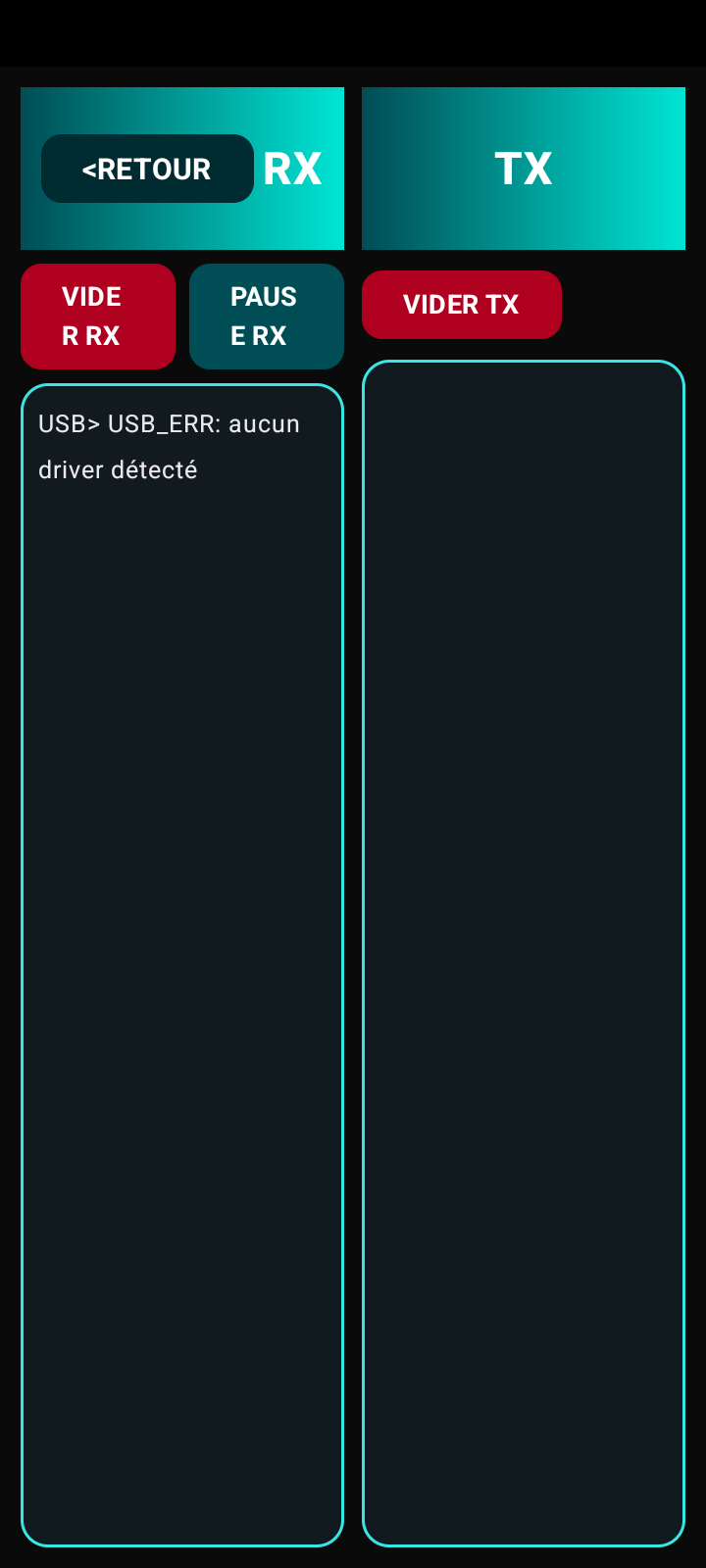 Journaux RX et TX de l'application PAROTSPEED