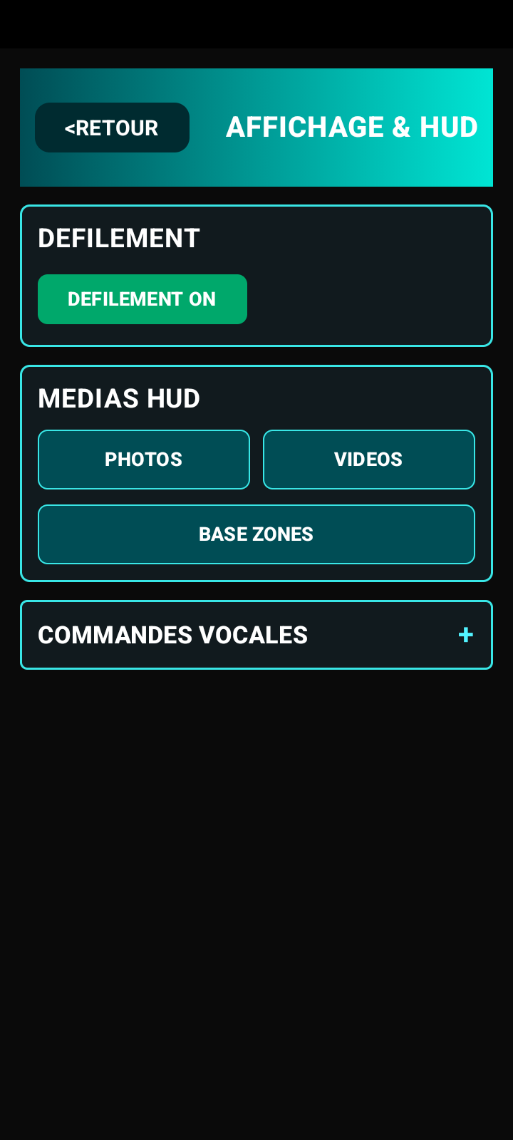 Réglages d'affichage et du HUD dans PAROTSPEED
