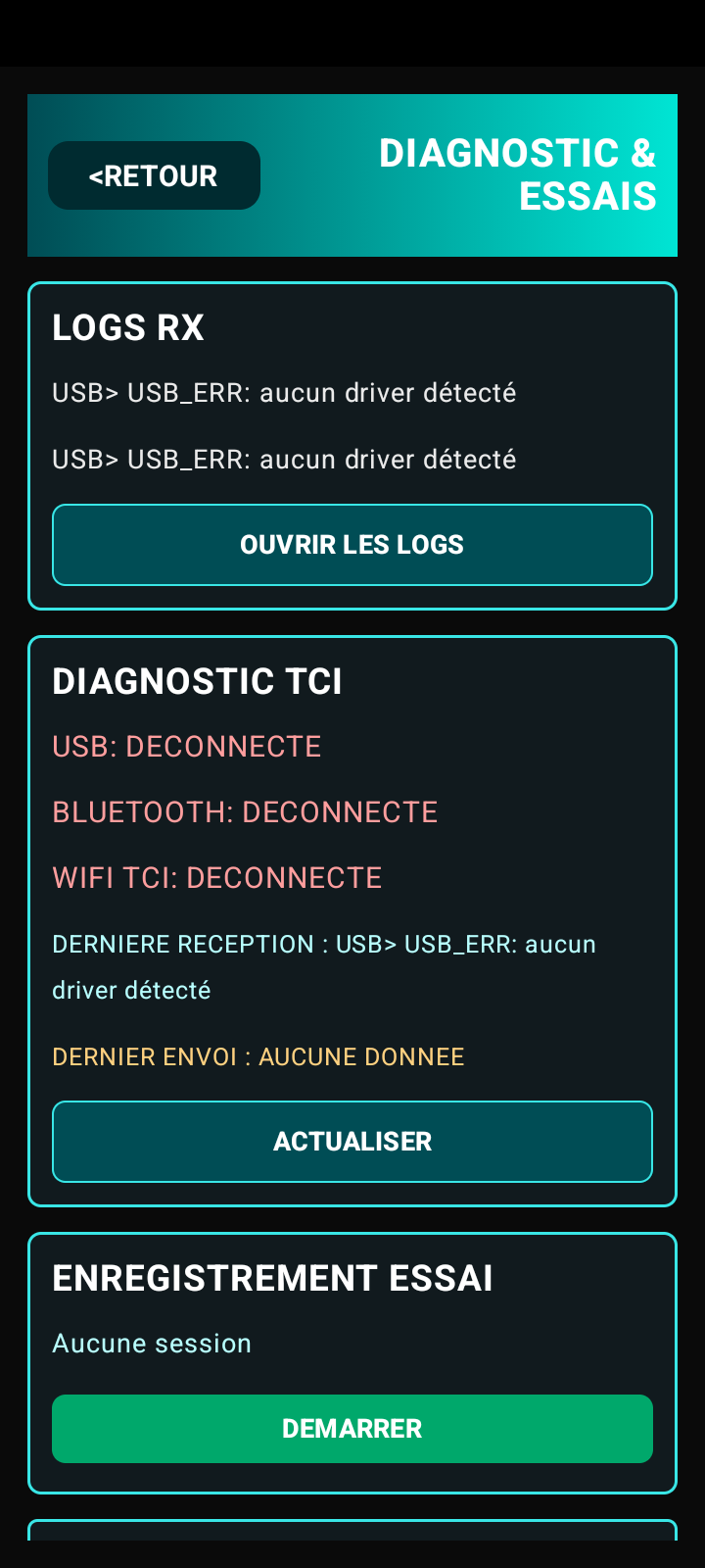 Diagnostic des communications et enregistrement d'essai PAROTSPEED